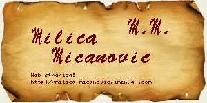Milica Mićanović vizit kartica